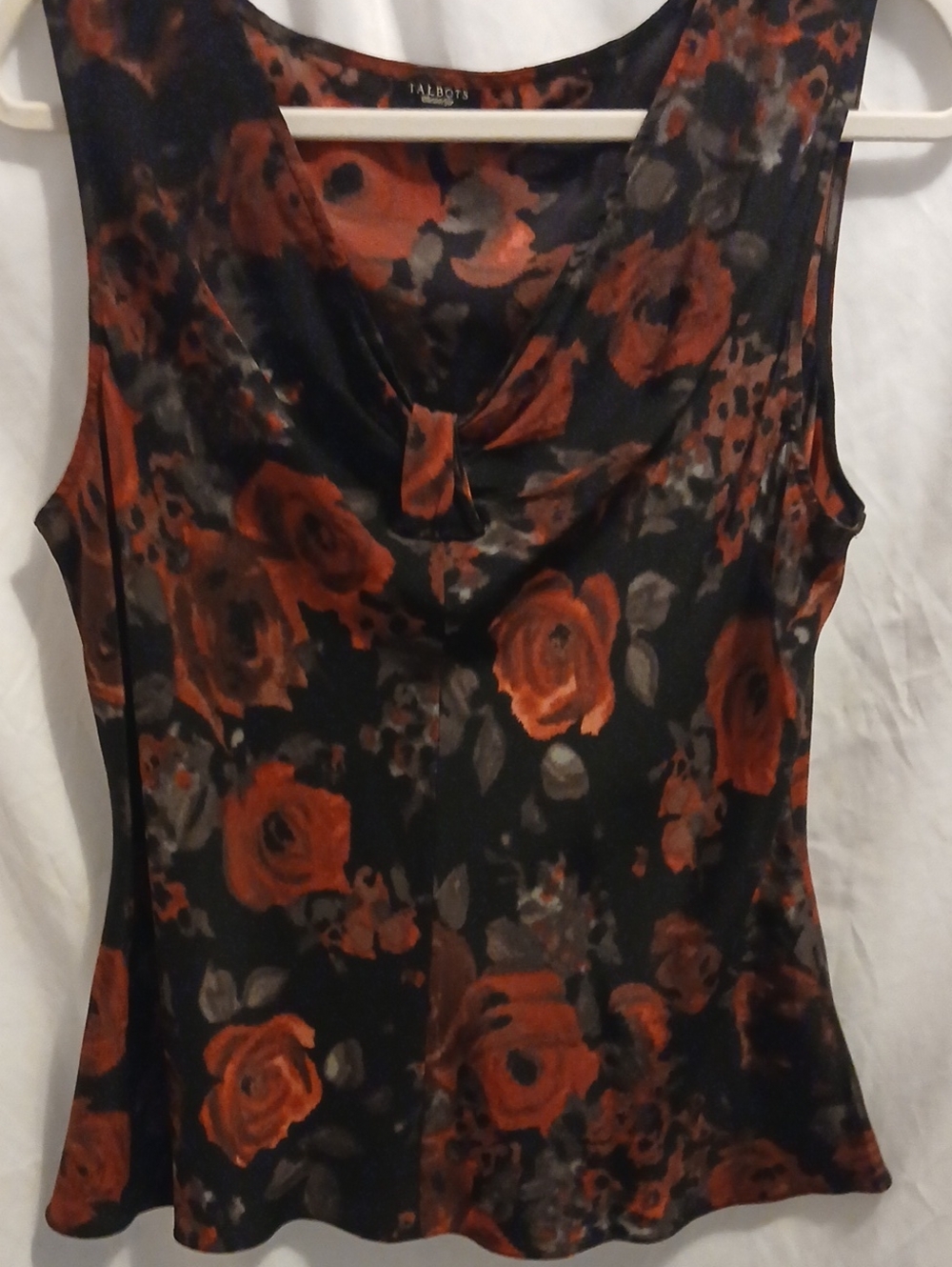 Talbots Women’s Sleeveless Cowl Neck Floral Tank Top - Black & Red